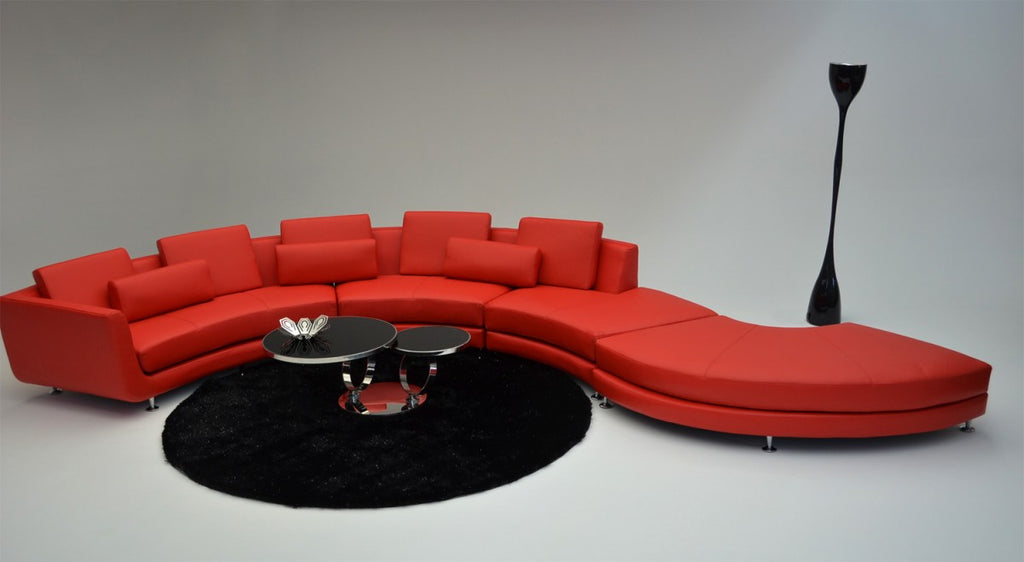 Red Modern Contemporary Circle Sectional Sofa with Ottoman