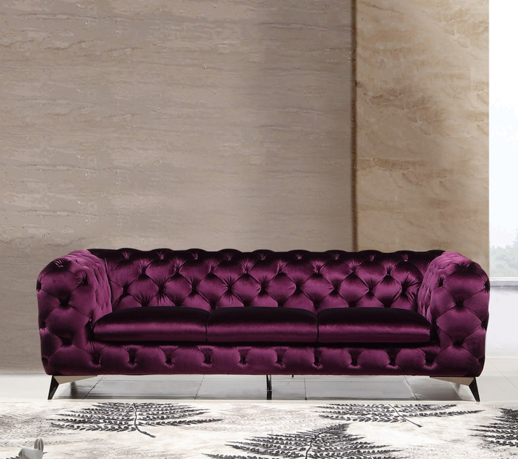 Modern Purple Velour Tufted Sofa