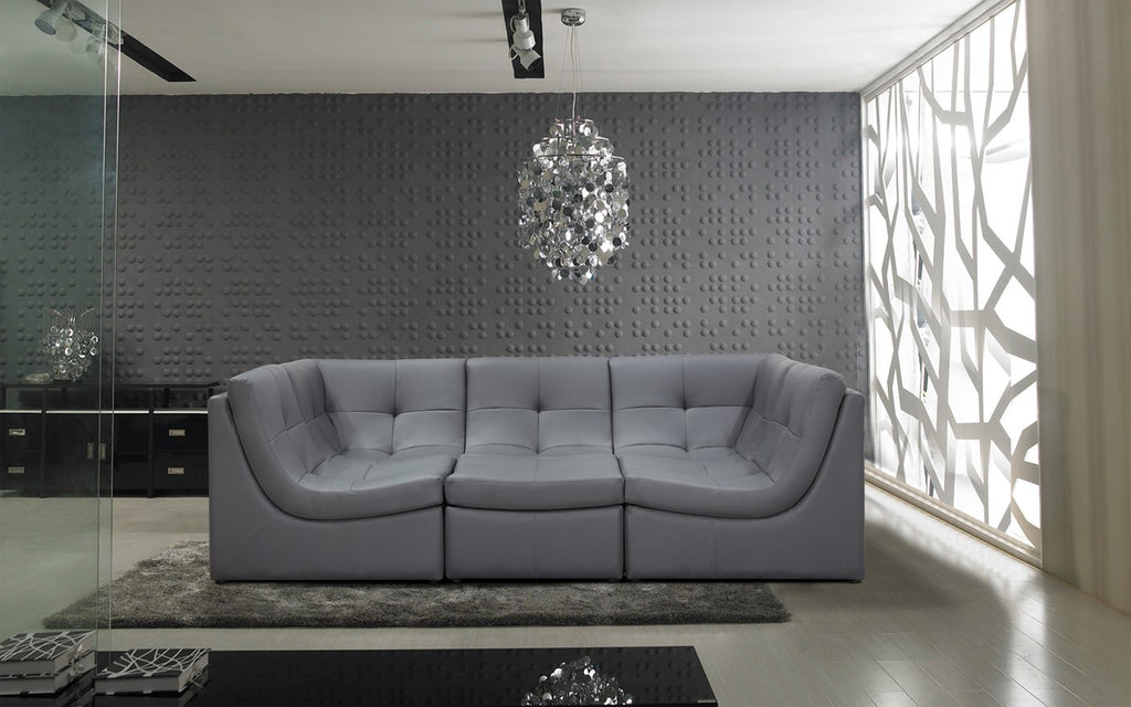 Modern Grey Leather Sectional Sofa