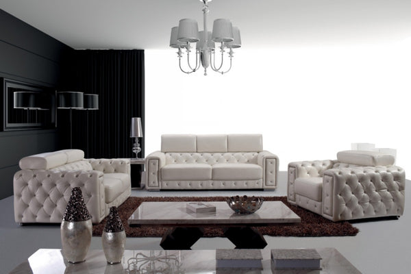 Modern Tufted Leather Sofa Set with Crystals