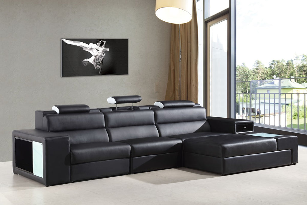 Mini Leather Sectional Sofa with Light, Bookcase, Storage, and Beverage Holder