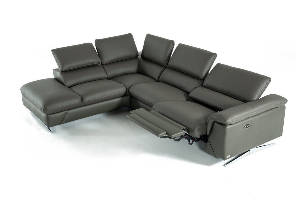 Modern  Dark Grey Leather Sectional Sofa with Recliner