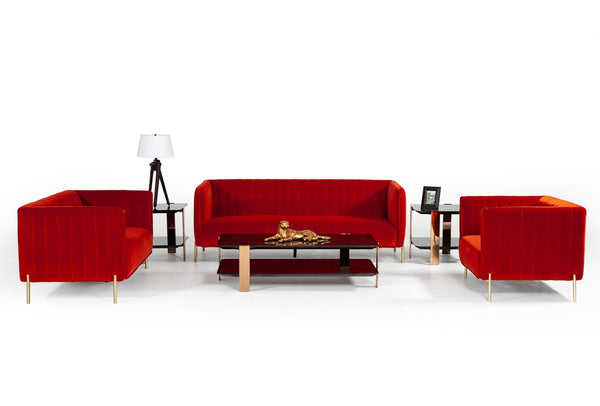 Modern Red Orange Velvet Sofa Set