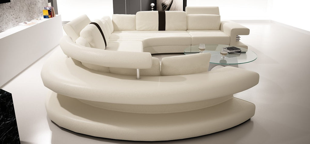 Modern White and Black Bonded Leather Sectional Sofa Set
